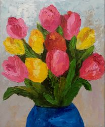 Tulips Painting Original Artwork Impasto Oil Painting Bouquet Tulips Art Tulips in Vase Art Flowers Art Flowers Artwork