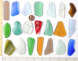 21 RECYCLED HANDMADE top drilled sea glass for jewelry 43-60 mm in length, beautiful colorful multicolor