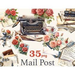 Mail Post Clipart | Vintage Roses Illustration