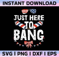 Just Here to Bang Fireworks Funny Patriotic 4th of July PNG INSTANT Download Print and Cut File Silhouette Cricut Sublim