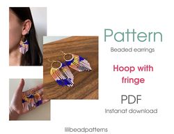 Beaded hoops Earring pattern for beading - Hoop with fringe earrings - Instant download. Bead weaving.