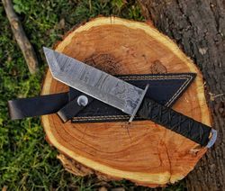 Tanto Knife Custom Handmade Damascus Steel Tanto Knife Hunting Knife With Sheath