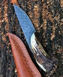 Custom Handmade D2 Steel Hunting Knife Crown Stag Handle Combat Knife Survival Knife With Sheath