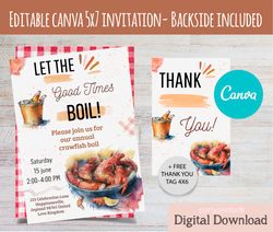 Editable CANVA Crawfish Boil Party Invite, Let the good times boil , Crawfish boil any occation invite, Editable Seafood
