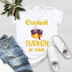 Coolest Turkey In Town Shirt, Funny Kids Thanksgiving Shirt, Thankful Shirt, Hello Pumpkin, Fall Shirt, Boys Thanksgivin