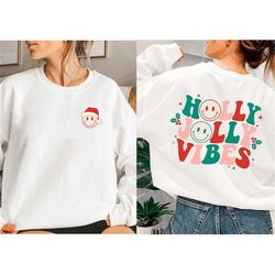 Christmas Sweatshirt, Holly Jolly Vibes Retro Christmas Shirt, Vintage Santa Smiley Face Leopard Groovy Shirt, Joyful Ch