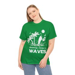 Happiness Comes In Waves Tshirt, Women's Aesthetic Tshirt, VSCO Tshirt, Retro Summer Tshirt, Coconut Girl Shirt