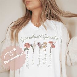 Custom Birth Month Flower Shirt, Mother's Day Gift for Mom, Gift for Grandma from Grandkids, Personalized Gift for Her,