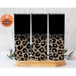 Personalized Black and Gold Leopard Tumbler, Printed Leopard Tumbler, Black and Gold Faux Glitter Cheetah Design
