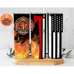 USA Flag Fire Fighter Tumbler, Fire Rescue Tumbler, Firefighter's Day Tumbler, Firefighter Flag