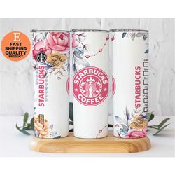 Personalized Floral Starbucks Tumbler with Name, Customizable Reusable Coffee Cup, Pink Rose Starbucks Mug with Straw