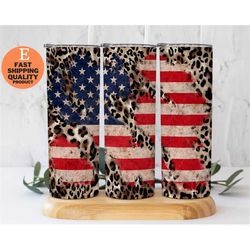 USA Flag Leopard Tumbler, Patriotic American Tumbler, Leopard American Flag 20 oz Skinny Tumbler