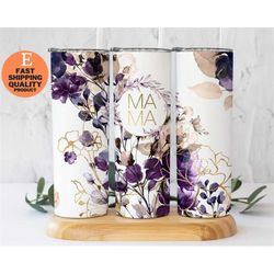 Mama Purple Watercolor Floral Tumbler, Gift for Mama, Custom Made Handmade Tumbler
