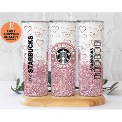 Valentine's Day Coffee Tumbler - Perfect Gift for Valentines Day, Pink Glitter Hearts, Custom Made Handmade Tumbler