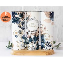 Maid of Honor Tumbler, Navy and Gold Floral Sublimation Tumbler, Custom Made Handmade Tumbler