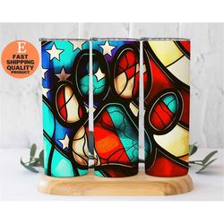 American Flag Stained Glass Dog Paws 20 oz Skinny Tumbler Sublimation, Dog Lover, Animal Lover Tumbler, Gift for Dog Own