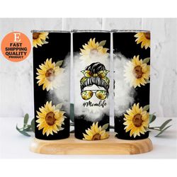 Stay Hydrated in Style with our Mom Life Messy Bun Sunflower Tumbler, Mom Life Messy Bun Sunflower Tumbler, Cute Sunflow