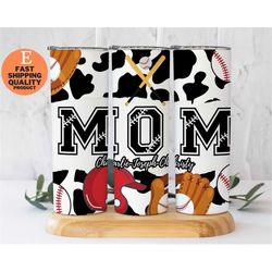 Personalized Baseball Mom Tumbler, Cowhide Print Stainless Steel Travel Mug, Sports Mom Gift, Cowhide Print Stainless St