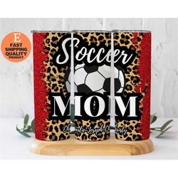 Personalized Soccer Mom Tumbler with Leopard Print Design, Stainless Steel Soccer Mom Tumbler