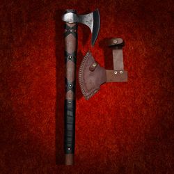 custom hunting axe handmade high carbon steel hand forged axe outdoor camping axe with leather sheath gift axe mk5115m