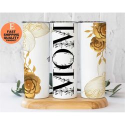 Mom Gold Floral Stainless Steel Tumbler - Perfect Gift for Mother's Day, Stylish Mom Tumbler with Gold Flowers - BPA-Fre