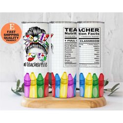 Back to School Teacher 20oz Skinny Tumbler, Teacher Nutrition Facts Crayons Tumbler, Teacher Gift