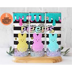 Hangin' with my Peeps Black and White Pastel Colorful Bunny Stainless Steel Tumbler, Trendy and Eye Catching 20oz tumble