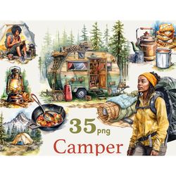 Camping Clip Art | Tourist Illustration Bundle
