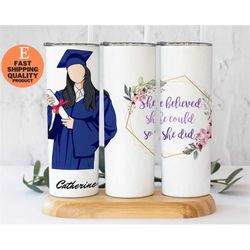 Personalized Graduation Tumbler for Her, 20oz Stainless Steel Tumbler, Graduation Tumbler for Her, Trendy and Eye Catchi