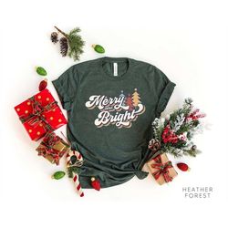 Vintage Merry And Bright Christmas Shirt, Christmas T shirt, Christmas Family Shirt,Christmas Gift,70s Style Merry Chris