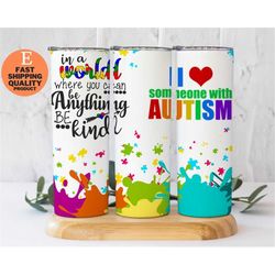 I Love Someone With Autism Stainless Steel Tumbler - Colorful Affirmations and Puzzle Tumbler, 20oz Stainless Steel Tumb