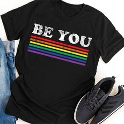 LGBTQ Be You Gay Pride LGBT Ally Rainbow Flag Retro Vintage T-Shirt, Rainbow Pride Shirt, Lgbt Flag, Fgbt Pride Shirt, E