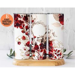 Burgundy and Gold Floral Tumbler, Great Gift for the Stylish Mom, Custom Made Handmade Tumbler