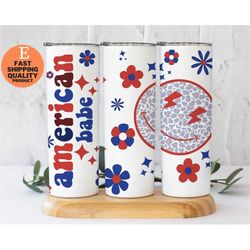 American Babe July 4th 20oz Stainless Steel Tumbler, Red, White, and Blue July 4th Tumbler, Trendy and Eye Catching July