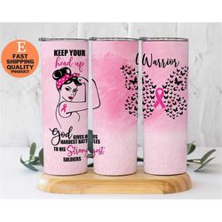 Join the Fight Against Cancer with this 20 oz skinny Warrior Pink Tumbler, Breast Cancer Awareness Glittery Pink