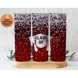 The Perfect Red Grad Tumbler for the Fashionable Drinker, Red Grad Silver skinny glitter tumbler, Stylish Red Grad Tumbl