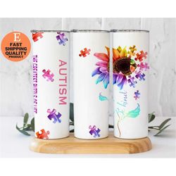 Be Kind and Support Autism Awareness with Sunflower Puzzle Tumbler, A Perfect Gift for Autism Awareness, 20oz Skinny Tum
