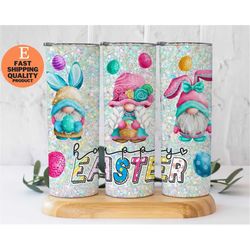 Easter Gnome Grey Stainless Steel Tumbler - Happy Easter Gift, Easter Gnome Tumbler with Lid - Cute Easter Decor