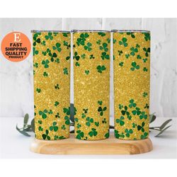 Lucky Irish Clover Tumbler in Green and Gold, Celebrate Your Irish Heritage with Green and Gold Clover Tumbler, Double W