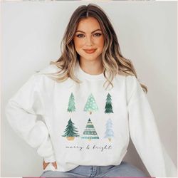 Merry and Bright Sweatshirt, Christmas Tree Sweatshirt, Christmas Sweater, Christmas Crewneck, Holiday Shirt, Christmas