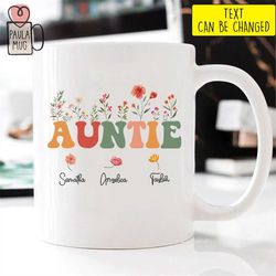 Auntie Mug With Nephew Names mug, Aunt Floral Mug, Custom Aunt Shirt, Mother's Day Gift, Gift for Niece, Auntie Birthday