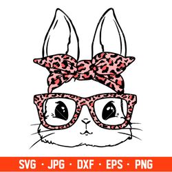 Easter Bunny Leopard Glasses Svg, Easter Svg, Happy Easter Svg, Leopard Pattern Svg, Cricut, Silhouette Vector Cut File