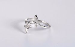 JEWELS Fashion Silver 925 Adjustable Rings Flower Design Sterling Silver Ring with Austrian Cubic Zirconia for Women
