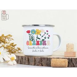 Wildflowers Grandma Camping Mug, Promoted To Grandma Mug, Grandma Birthday Mug, New Grandma Mug, Pregnancy Reveal for Gr