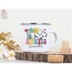 Wildflowers Auntie Camping Mug, Promoted To Aunt Mug, Personalized Aunt Birthday Mug, New Auntie Mug, Aunt To Be, Pregna