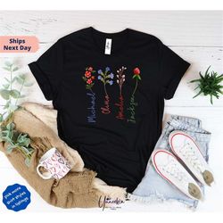 custom children name and wild flowers mother's gift shirt, custom name mother gift shirt for mother's day, mother birthd