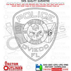 Oviedo Police svg patch, vector badge, Florida, black white, outline, cnc cutting, cricut svg cut file, laser metal engr