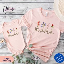 mama and mini with wild flowers matching gift set for baby shower, mama mini matching set for new mom gift idea, baby an
