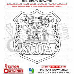 NY SCOA New York State Court Officer Badge vector svg black white outline for cnc cricut laser engraving vinyl cut