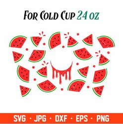 Watermelon Summer Full Wrap Svg, Starbucks Svg, Coffee Ring Svg, Cold Cup Svg, Cricut, Silhouette Vector Cut File